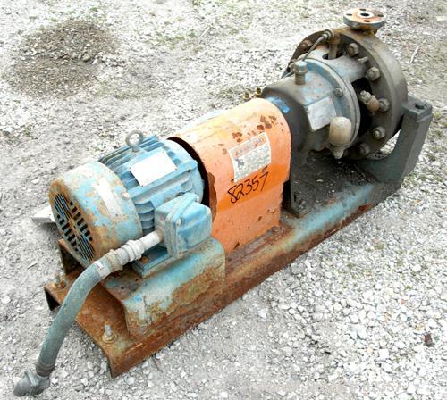 USED: Dean centrifugal pump, model R434, size 1x2x11-1/2, 316 stainless steel. 2" inlet, 1" outlet. Approximate capacity 30 gallons per minute at 1750 rpm at 100 head feet. Driven by a 5 hp, 3/60/230...