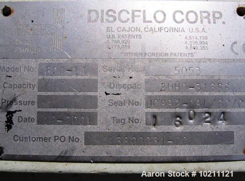 Used-75 HP Discflo Stainless Steel Pump, Model 604-14