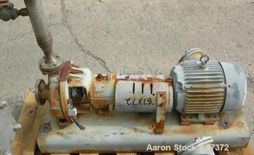 Used Durco Mark III Centrifugal Pump, size 1K1.5X1-62/57RV, 316 stainless steel. 1-1/2" inlet, 1" outlet. Rated approximately 25 gallons per minute at 35' head. Driven by a 3 hp, 3/60/230/460 volt, 1...