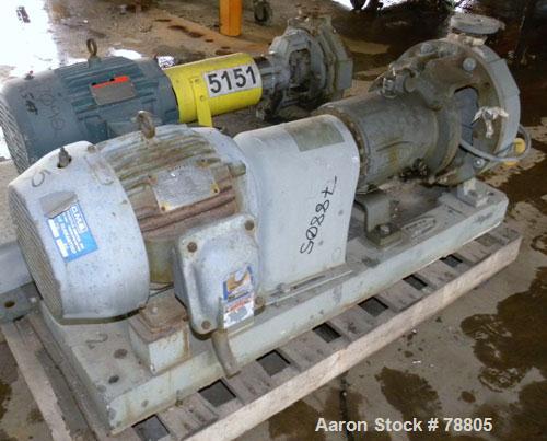 Used Durco Mark III Centrifugal Pump, Size 2K2X1-10A/94, 316 Stainless Steel. 2" Inlet, 1" outlet. Rated approximately 20 gallons per minute at 470' head. Stuffing Box. Driven by a 7 1/2 HP, 3/60/230...
