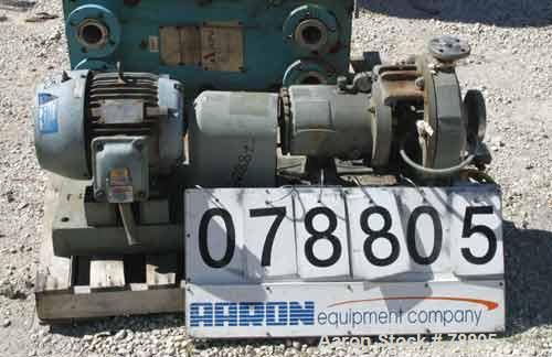 Used Durco Mark III Centrifugal Pump, Size 2K2X1-10A/94, 316 Stainless Steel. 2" Inlet, 1" outlet. Rated approximately 20 gallons per minute at 470' head. Stuffing Box. Driven by a 7 1/2 HP, 3/60/230...