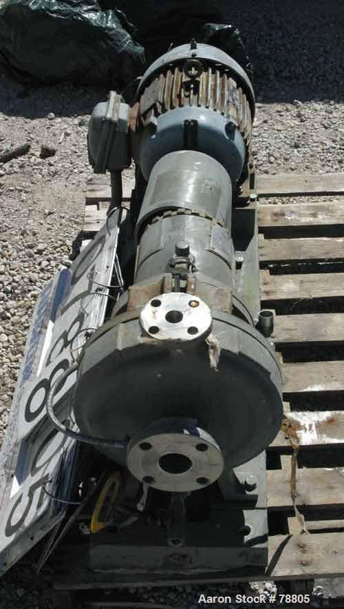 Used Durco Mark III Centrifugal Pump, Size 2K2X1-10A/94, 316 Stainless Steel. 2" Inlet, 1" outlet. Rated approximately 20 gallons per minute at 470' head. Stuffing Box. Driven by a 7 1/2 HP, 3/60/230...