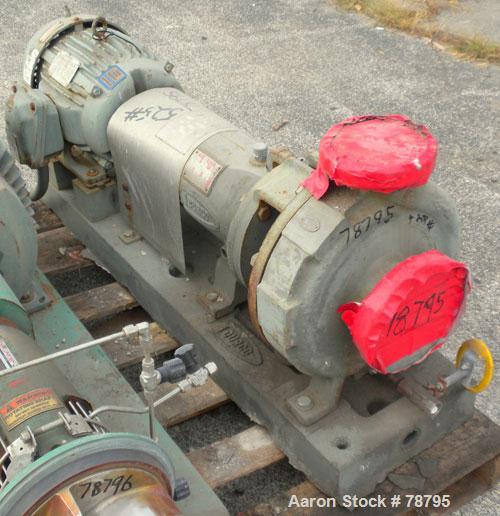 Used Durco Mark III Centrifugal Pump, 316 Stainless Steel, Size 2K3X2-10A/97. 3" inlet x 2" outlet. Rated 232 gallons per minute at 94' head max. Driven by a 10 hp, 3/60/230/460 volt, 1750 rpm motor....