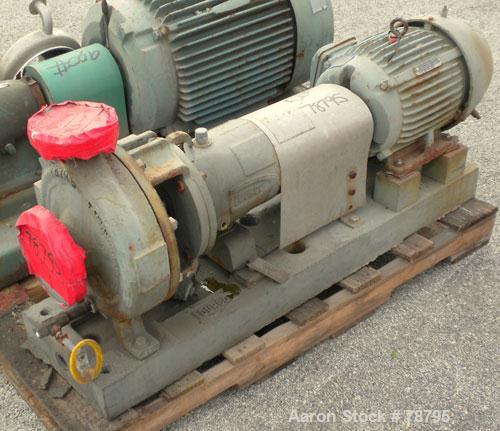 Used Durco Mark III Centrifugal Pump, 316 Stainless Steel, Size 2K3X2-10A/97. 3" inlet x 2" outlet. Rated 232 gallons per minute at 94' head max. Driven by a 10 hp, 3/60/230/460 volt, 1750 rpm motor....