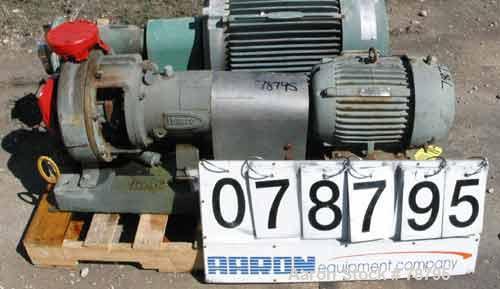 Used Durco Mark III Centrifugal Pump, 316 Stainless Steel, Size 2K3X2-10A/97. 3" inlet x 2" outlet. Rated 232 gallons per minute at 94' head max. Driven by a 10 hp, 3/60/230/460 volt, 1750 rpm motor....