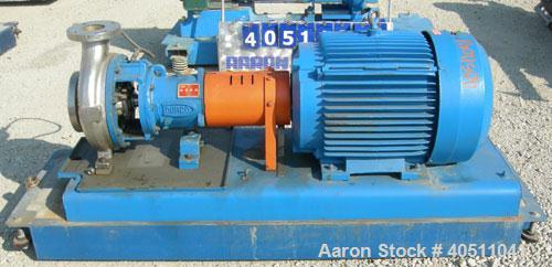 Used Durco Ansi/3 Centrifugal Pump, size 2K4X3-10/100OP, 316 stainless steel. 4" inlet, 3" outlet. Rated approximately 555 gallons per minute at 387' head at 3600 rpm, 275 psi at 100 deg F. Mechanica...