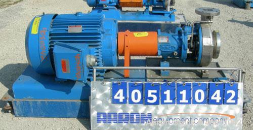 Used Durco Ansi/3 Centrifugal Pump, size 2K4X3-10/100OP, 316 stainless steel. 4" inlet, 3" outlet. Rated approximately 555 gallons per minute at 387' head at 3600 rpm, 275 psi at 100 deg F. Mechanica...