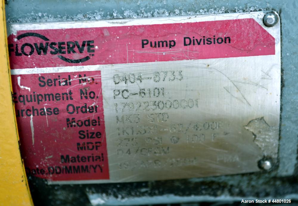 Used Stainless Steel Flowserve Durco Mark 3 Centrifugal Pump, Model MK3 Standard
