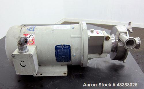 Used Fristam Centrifugal Pump, Model FPX712-130, 316 Stainless Steel. Approximate maximum capacity 90 gallons per minute at 50’ head at 3500 rpm. 2” Tri-clamp inlet, 1.5” tri-clamp outlet. Driven by ...