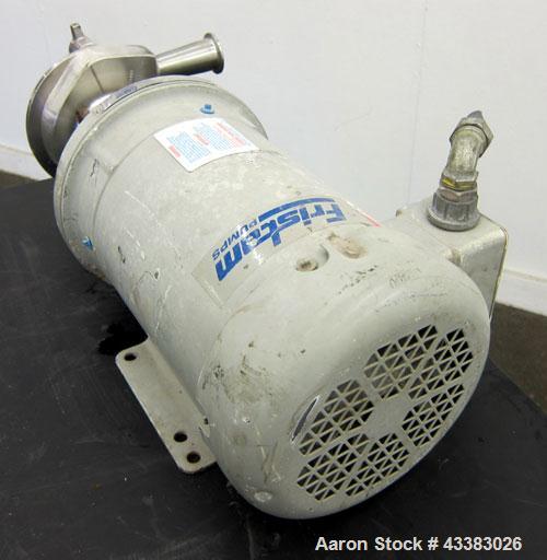 Used Fristam Centrifugal Pump, Model FPX712-130, 316 Stainless Steel. Approximate maximum capacity 90 gallons per minute at 50’ head at 3500 rpm. 2” Tri-clamp inlet, 1.5” tri-clamp outlet. Driven by ...