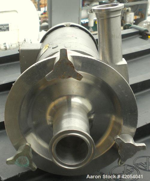 Used Fristam Sanitary Centrifugal Pump, model FPX731-145, 316 stainless steel. 2" Sanitary inlet, 1 1/2" sanitary outlet. Approximate capacity 50 gallons per minute at 20 psi at 45' head. Approximate...