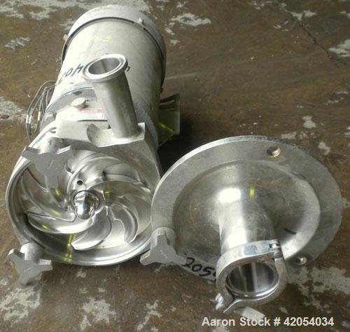 Used Fristam Sanitary Centrifugal Pump, model FPX731-160, 316 stainless steel. 2" Tri-clamp inlet, 1 1/2" tri-clamp outlet. Approximate capacity 50 gallons per minute at 20 psi at 45' head. Approxima...