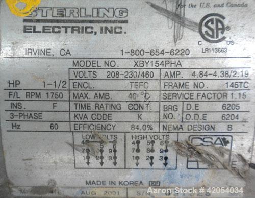 Used Fristam Sanitary Centrifugal Pump, model FPX731-160, 316 stainless steel. 2" Tri-clamp inlet, 1 1/2" tri-clamp outlet. Approximate capacity 50 gallons per minute at 20 psi at 45' head. Approxima...