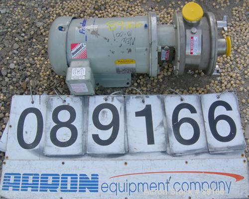 USED: Fristam liquid ring centrifugal pump, model FZX100BW, 316 stainless steel. 2" tri clamp inlet/outlet. Approximate capacity 30 gallons per minute at 60' head. Driven by a 5 hp, 3/60/230/460 volt...