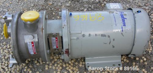 USED: Fristam liquid ring centrifugal pump, model FZX100BW, 316 stainless steel. 2" tri clamp inlet/outlet. Approximate capacity 30 gallons per minute at 60' head. Driven by a 5 hp, 3/60/230/460 volt...