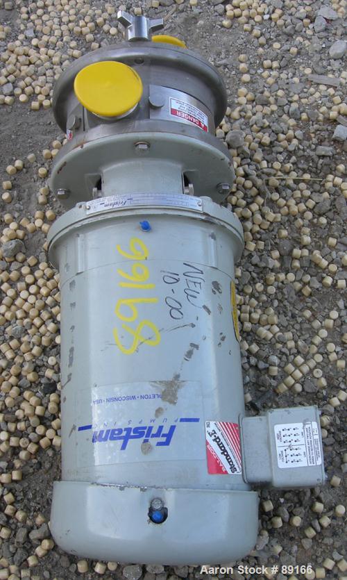 USED: Fristam liquid ring centrifugal pump, model FZX100BW, 316 stainless steel. 2" tri clamp inlet/outlet. Approximate capacity 30 gallons per minute at 60' head. Driven by a 5 hp, 3/60/230/460 volt...