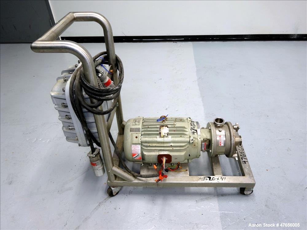 Used Fristam FZX Series Sanitary Liquid-Ring Pump, Model FZX150, 316 Stainless Steel. Approximate capacity 50 gallons per minute at 80' head. 2" Tri-clamp inlet, 2" tri-clamp outlet. Direct driven by...