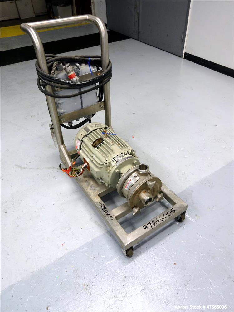 Used Fristam FZX Series Sanitary Liquid-Ring Pump, Model FZX150, 316 Stainless Steel. Approximate capacity 50 gallons per minute at 80' head. 2" Tri-clamp inlet, 2" tri-clamp outlet. Direct driven by...