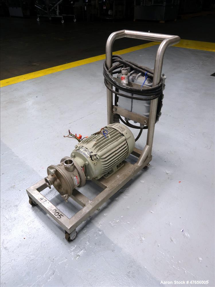 Used Fristam FZX Series Sanitary Liquid-Ring Pump, Model FZX150, 316 Stainless Steel. Approximate capacity 50 gallons per minute at 80' head. 2" Tri-clamp inlet, 2" tri-clamp outlet. Direct driven by...