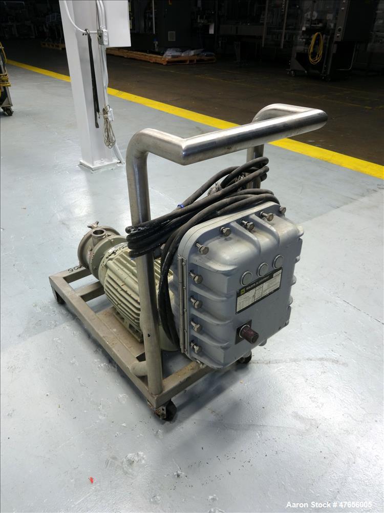 Used Fristam FZX Series Sanitary Liquid-Ring Pump, Model FZX150, 316 Stainless Steel. Approximate capacity 50 gallons per minute at 80' head. 2" Tri-clamp inlet, 2" tri-clamp outlet. Direct driven by...