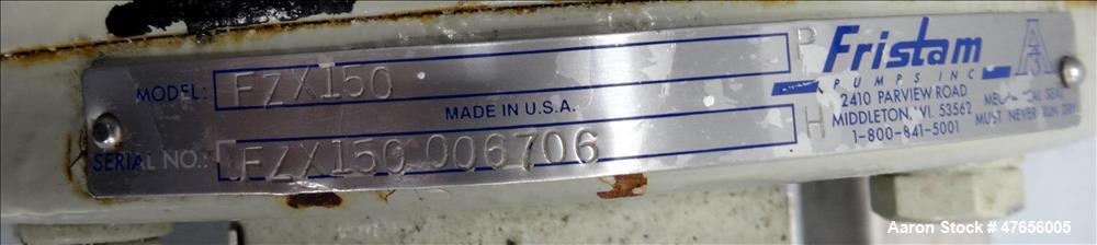 Used Fristam FZX Series Sanitary Liquid-Ring Pump, Model FZX150, 316 Stainless Steel. Approximate capacity 50 gallons per minute at 80' head. 2" Tri-clamp inlet, 2" tri-clamp outlet. Direct driven by...