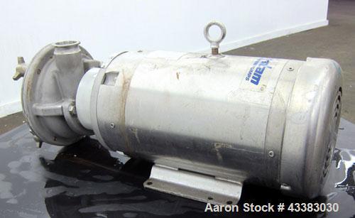 Used Fristam Sanitary Liquid Ring Centrifugal Pump, Model FZX2200, 316 Stainless Steel. Approximate maximum capacity 100 gallons per minute at 80’ head. 2” Tri-clamp Inlet/outlet. Approximate 8” diam...