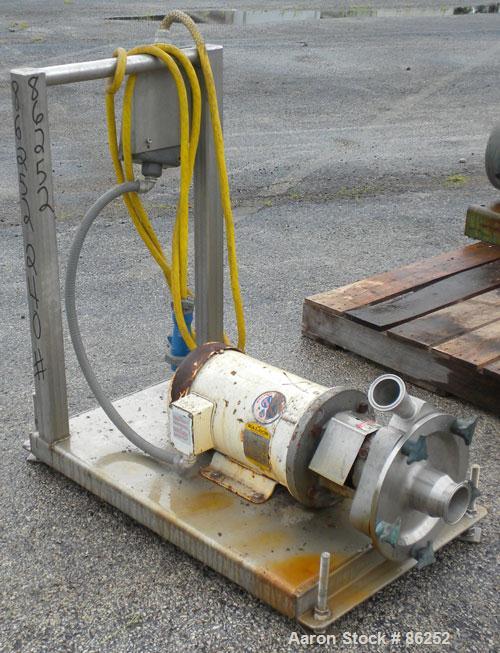 Used Fristam Centrifugal Pump, Model FPX732-140, 316L Stainless Steel. 3" Tri-clamp inlet, 2" tri-clamp outlet. Approximate capacity 175 gallons per minute at 50 PSI at 120' head. Direct driven by a ...