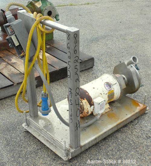 Used Fristam Centrifugal Pump, Model FPX732-140, 316L Stainless Steel. 3" Tri-clamp inlet, 2" tri-clamp outlet. Approximate capacity 175 gallons per minute at 50 PSI at 120' head. Direct driven by a ...