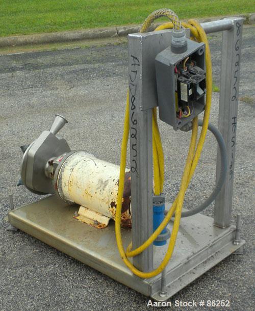 Used Fristam Centrifugal Pump, Model FPX732-140, 316L Stainless Steel. 3" Tri-clamp inlet, 2" tri-clamp outlet. Approximate capacity 175 gallons per minute at 50 PSI at 120' head. Direct driven by a ...
