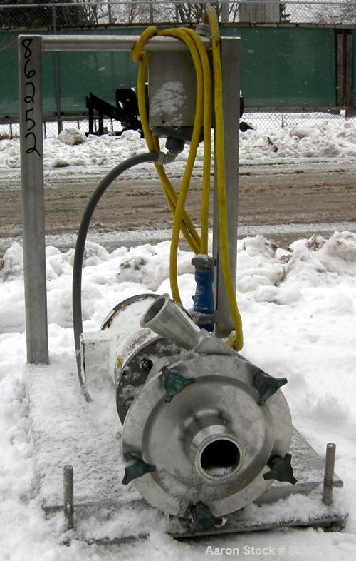 Used Fristam Centrifugal Pump, Model FPX732-140, 316L Stainless Steel. 3" Tri-clamp inlet, 2" tri-clamp outlet. Approximate capacity 175 gallons per minute at 50 PSI at 120' head. Direct driven by a ...