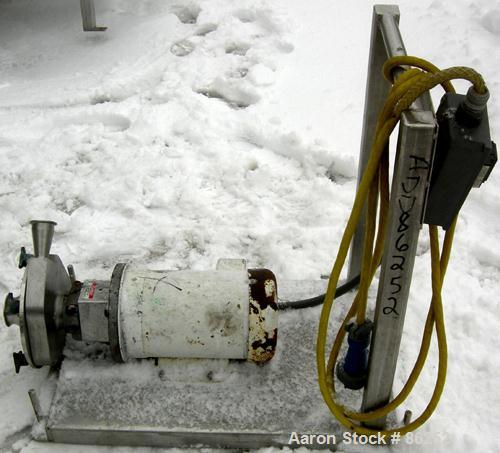 Used Fristam Centrifugal Pump, Model FPX732-140, 316L Stainless Steel. 3" Tri-clamp inlet, 2" tri-clamp outlet. Approximate capacity 175 gallons per minute at 50 PSI at 120' head. Direct driven by a ...