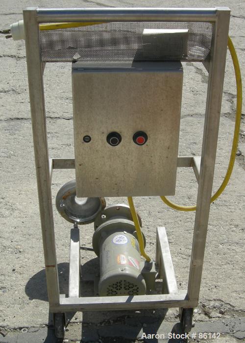 Used Fristam Centrifugal Pump, Model FT202-115, 317 Stainless Steel. 2" tri clamp inlet, 2-1/2" tri clamp outlet. Approximate capacity 140 gallons per minute at 80' head. Direct driven by a 3 HP, 3/6...