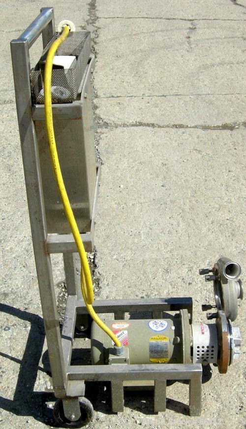 Used Fristam Centrifugal Pump, Model FT202-115, 317 Stainless Steel. 2" tri clamp inlet, 2-1/2" tri clamp outlet. Approximate capacity 140 gallons per minute at 80' head. Direct driven by a 3 HP, 3/6...