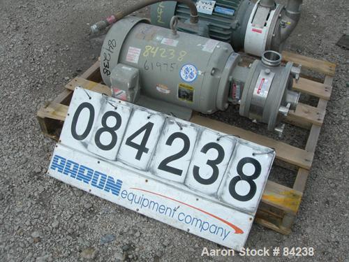 Used Fristam Sanitary Liquid Ring Centrifugal Pump, Model FZX250, 316 Stainless Steel. 2-1/2" Tri-clamp inlet/outlet. Approximate capacity 75 gallons per minute at 110' head. Driven by a 15 hp, 3/60/...