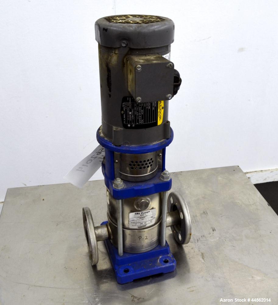 Used Goulds G&L Series Vertical Multi-Stage Pump, Model 1SVBK3, 304 Stainless Steel. Rated approximate 15 gallons per minute at 1100’ head at 3450 rpm at 360psi. Temperature range 250 degrees F. Appr...