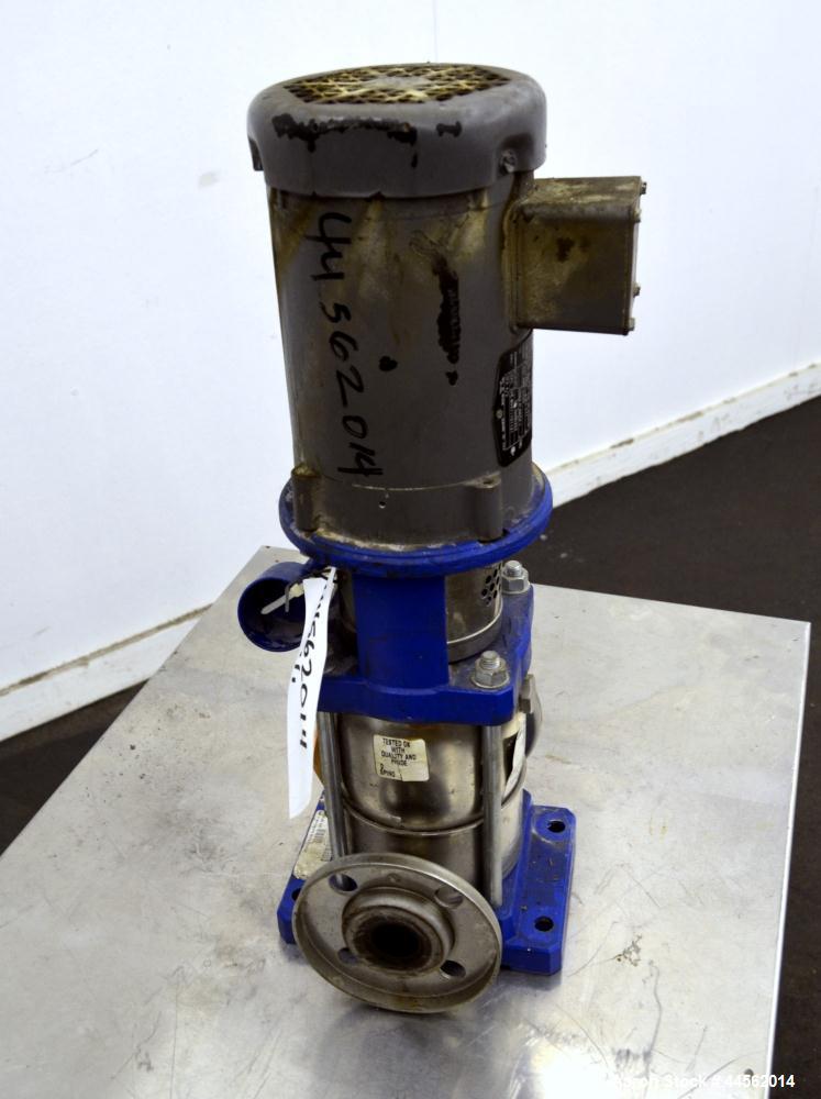 Used Goulds G&L Series Vertical Multi-Stage Pump, Model 1SVBK3, 304 Stainless Steel. Rated approximate 15 gallons per minute at 1100’ head at 3450 rpm at 360psi. Temperature range 250 degrees F. Appr...