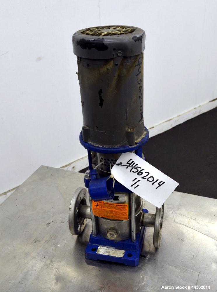 Used Goulds G&L Series Vertical Multi-Stage Pump, Model 1SVBK3, 304 Stainless Steel. Rated approximate 15 gallons per minute at 1100’ head at 3450 rpm at 360psi. Temperature range 250 degrees F. Appr...