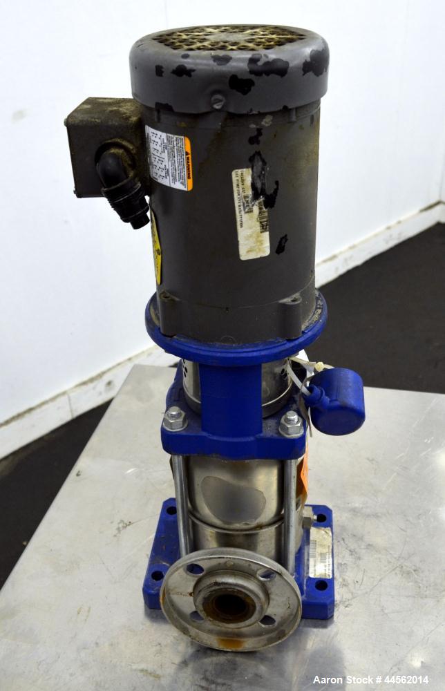 Used Goulds G&L Series Vertical Multi-Stage Pump, Model 1SVBK3, 304 Stainless Steel. Rated approximate 15 gallons per minute at 1100’ head at 3450 rpm at 360psi. Temperature range 250 degrees F. Appr...