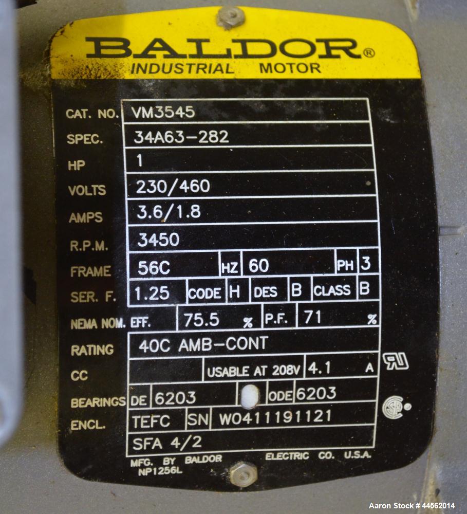 Used Goulds G&L Series Vertical Multi-Stage Pump, Model 1SVBK3, 304 Stainless Steel. Rated approximate 15 gallons per minute at 1100’ head at 3450 rpm at 360psi. Temperature range 250 degrees F. Appr...