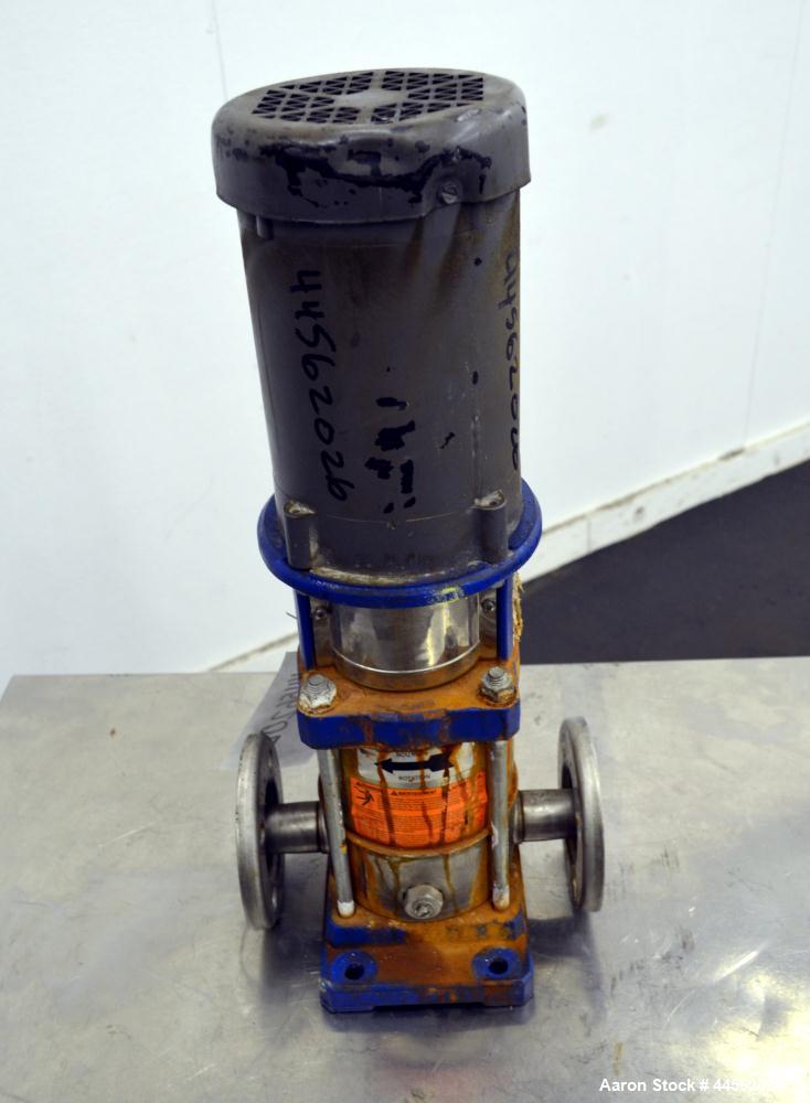 Used Goulds G&L Series Vertical Multi-Stage Pump, Model 1SVBK3, 304 Stainless Steel. Rated approximate 15 gallons per minute at 1100’ head at 3450 rpm at 360psi. Temperature range 250 degrees F. Appr...