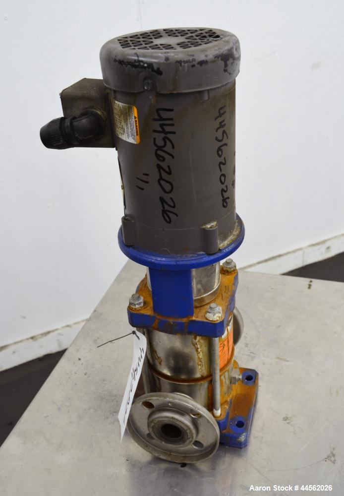 Used Goulds G&L Series Vertical Multi-Stage Pump, Model 1SVBK3, 304 Stainless Steel. Rated approximate 15 gallons per minute at 1100’ head at 3450 rpm at 360psi. Temperature range 250 degrees F. Appr...