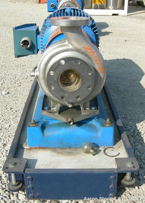 Used- Goulds Centrifugal Pump, Model 3196 MTX, size 3x4-10, 316L stainless steel. 4" inlet, 3" outlet, approximately 9.5" di...