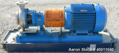 Used Goulds Centrifugal Pump, Model 3196 MTX, size 3x4-10, 316L stainless steel. 4" inlet, 3" outlet, approximately 9.5" diameter impeller. Rated approximately 700 gallons per minute at 330' head at ...
