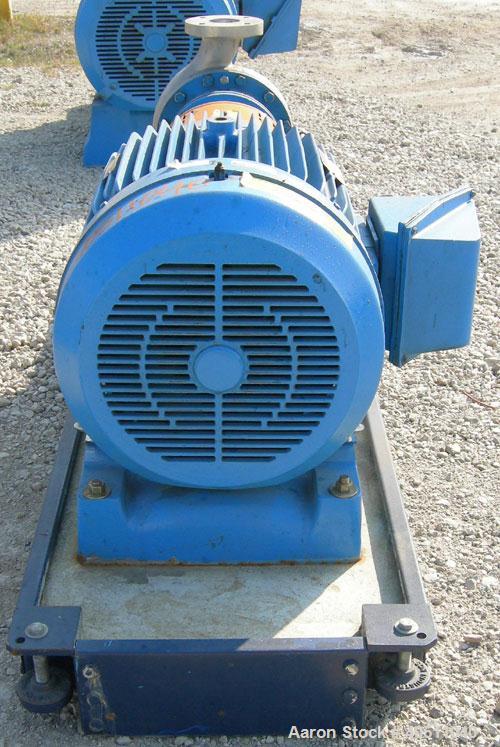 Used- Goulds Centrifugal Pump, Model 3196 MTX, size 3x4-10, 316L stainless steel. 4" inlet, 3" outlet, approximately 9.5" di...