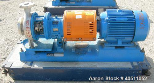 Used Goulds Centrifugal Pump, Model 3196 MTX, Size 2x3-8, 316L stainless steel. 3" inlet, 2" outlet, approximately 7.25" diameter impeller. Rated approximately 210 gallons per minute at 207' head at ...