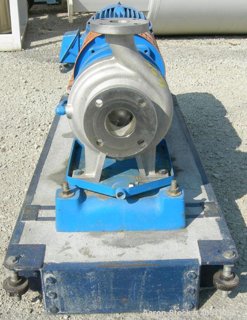 Used Goulds Centrifugal Pump, Model 3196 MTX, Size 2x3-8, 316L stainless steel. 3" inlet, 2" outlet, approximately 7.25" diameter impeller. Rated approximately 210 gallons per minute at 207' head at ...