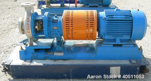 Used Goulds Centrifugal Pump, Model 3196 MTX, Size 2x3-8, 316L stainless steel. 3" inlet, 2" outlet, approximately 7.25" diameter impeller. Rated approximately 210 gallons per minute at 207' head at ...
