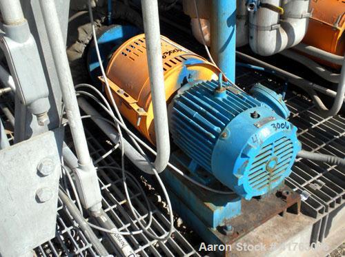 Used Goulds Centrifugal Pump, Model 3196 MTX, Size 1x2-10, Stainless Steel. 2" inlet, 1" outlet, approximately 10" diameter impeller. Rated approximately 100 gallons per minute at 100' head at 1700 r...