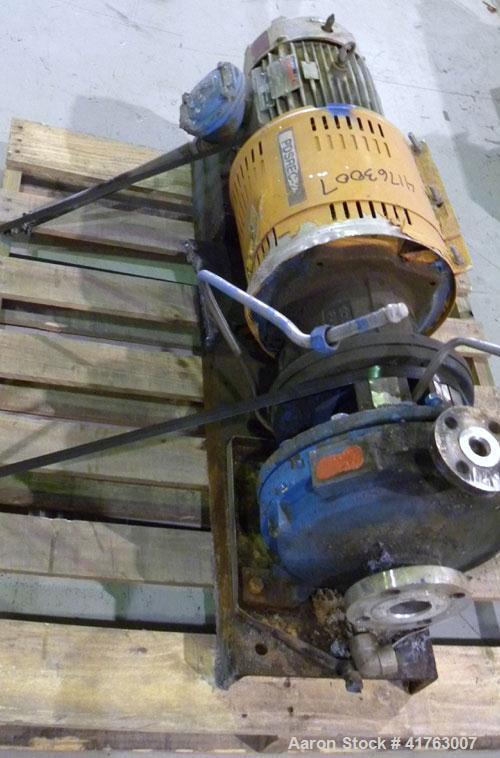 Used Goulds Centrifugal Pump, Model 3196 MTX, Size 1x2-10, 316 Stainless Steel. 2" Inlet, 1" outlet, approximately 10'' diameter impeller. Rated approximately 100 gallons per minute at 100' head at 1...