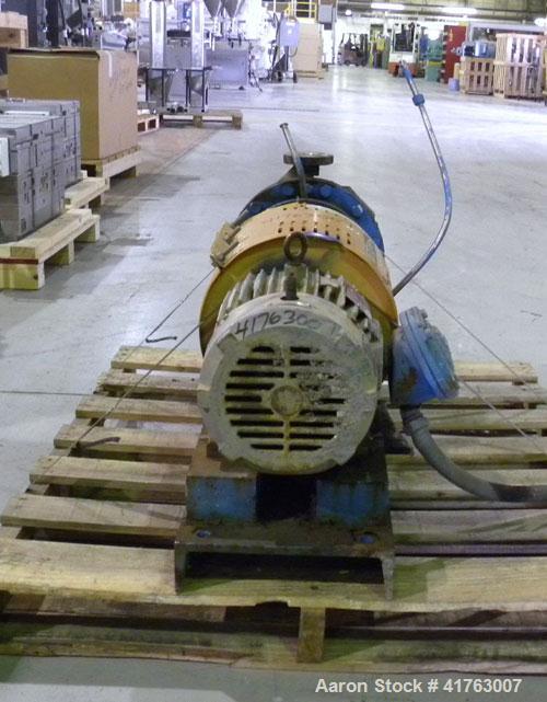 Used Goulds Centrifugal Pump, Model 3196 MTX, Size 1x2-10, 316 Stainless Steel. 2" Inlet, 1" outlet, approximately 10'' diameter impeller. Rated approximately 100 gallons per minute at 100' head at 1...